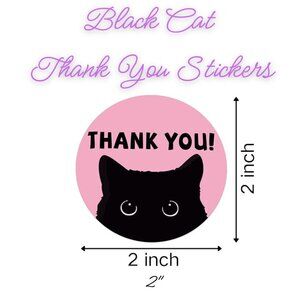 Black Cat Thank You Stickers ~ Qty 50  Size 2"